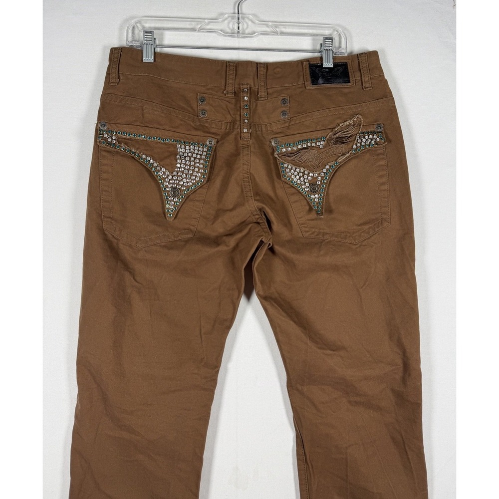 NWT Robins Jean Mens 36x30 Brown Studded Crystal Long Flap Whiskers D5408 USA